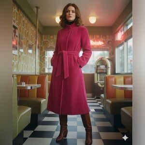 Vintage Electre Paris Corduroy trench coat pink belted coat fushia pink